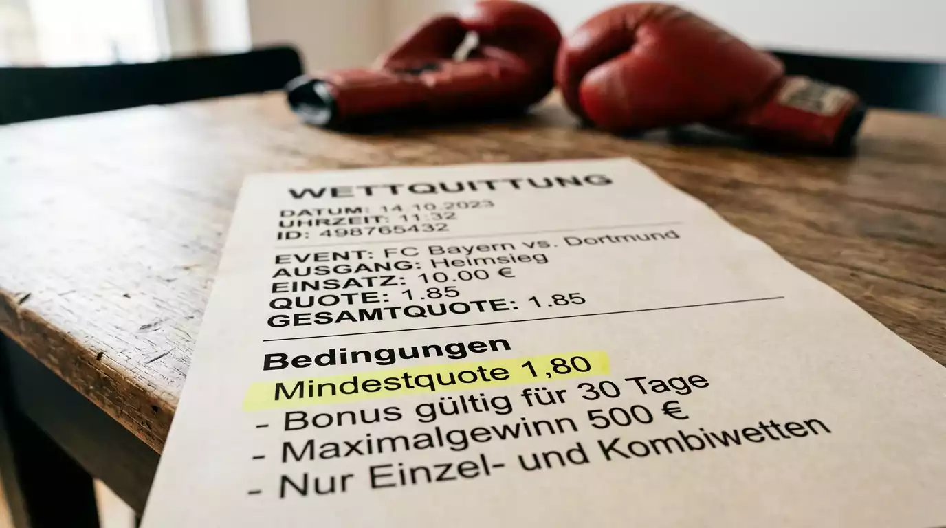 Bonusvertrag mit markierter Mindestquote auf einem Wettschein