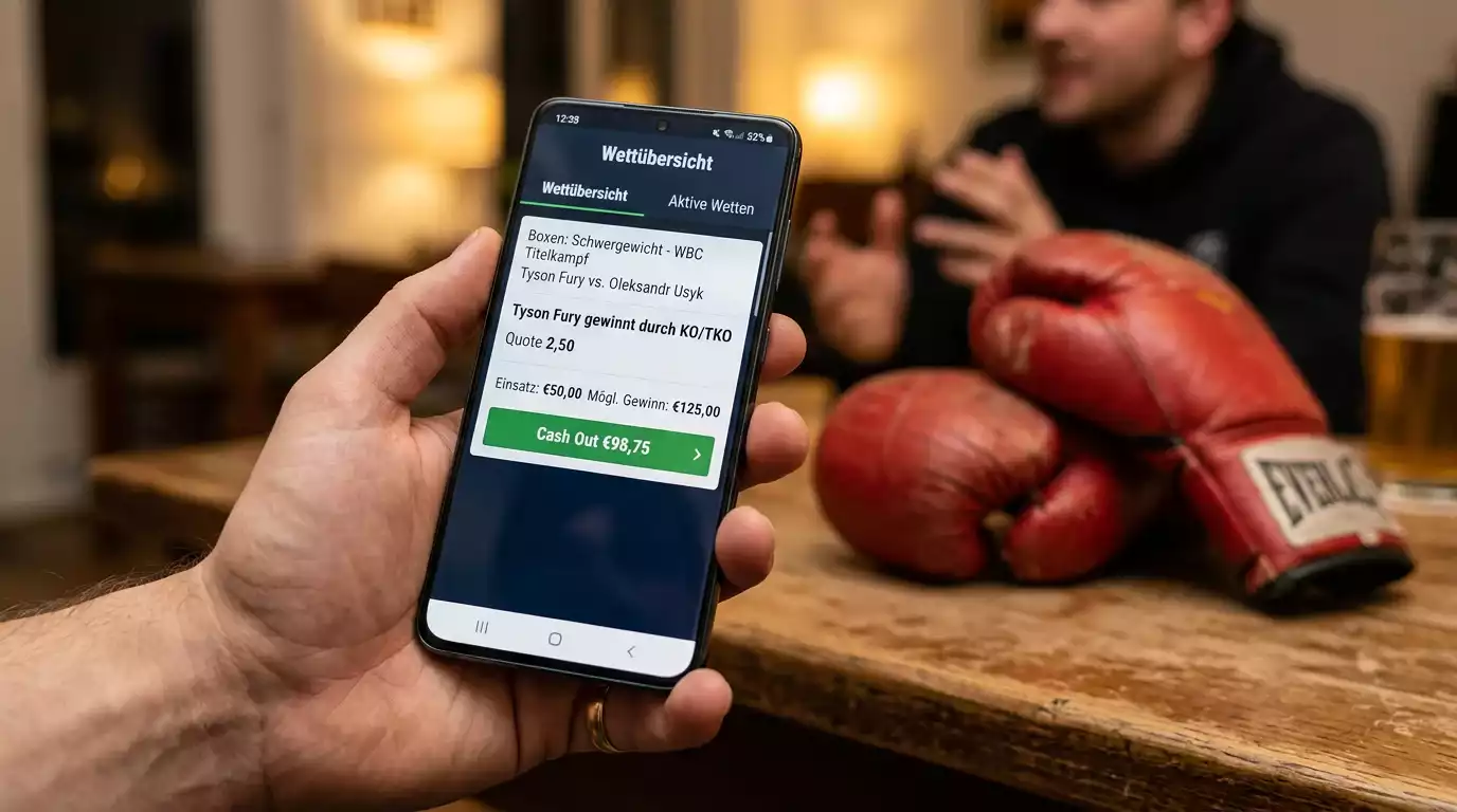 Cash-Out-Knopf auf einem Wettkonto mit aktueller Quotenanzeige