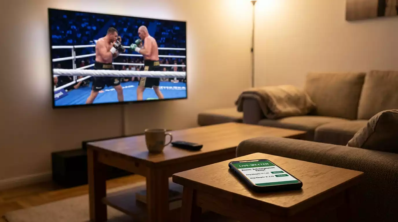 Liveübertragung eines Boxkampfes mit dynamischen Quoten auf dem Bildschirm