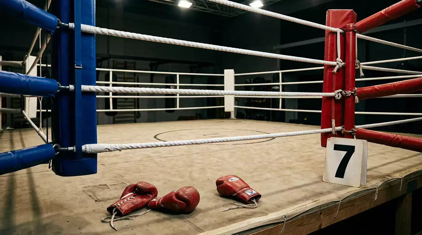 Boxring mit Rundenzähler und Wettschein im Vordergrund
